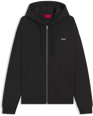 HUGO Relaxed-Fit Hoodie Van Katoenen Badstof Met Ritssluiting - Zwart