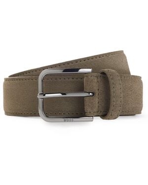 BOSS Leather Business Belt With Polished Gunmetal Buckle - Brown