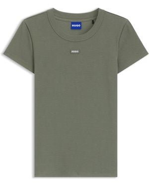 HUGO Camiseta Slim Fit De Algodón Elástico Con Insignia Con Logo - Verde