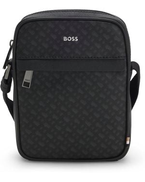 BOSS Monogram Reporter Bag With Foil-Emed Logo - Black