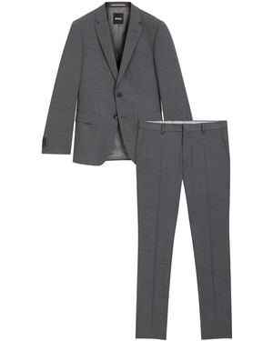BOSS Fein Gemusterter Slim-Fit Anzug Aus Woll-Mix - Schwarz