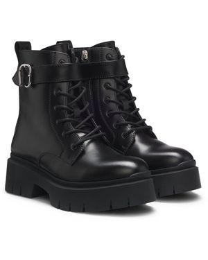 HUGO Faux-Leather Boots With Buckled Strap - Black