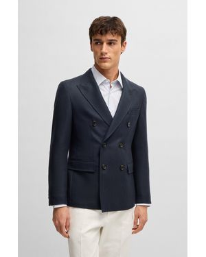 BOSS Slim-fit Blazer In Micro-patterned Wool - Blue
