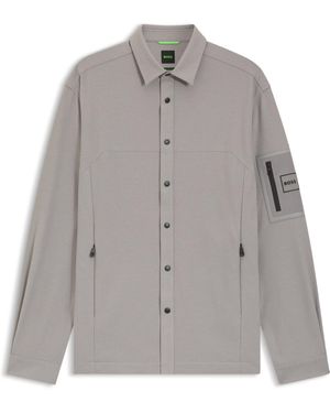 BOSS Relaxed-Fit Overshirt Met Wafelstructuur - Grijs