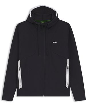 BOSS Zip-Up Cotton-Blend Hoodie With Contrast Trims - Zwart