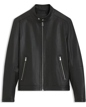 BOSS Jas Van Generfd Leer Met Logodetails - Zwart