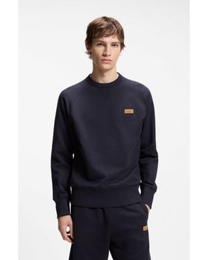 HUGO Cotton-Terry Sweatshirt With Logo Badge - Blue