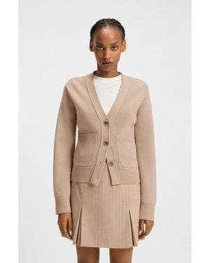 HUGO Wool-Blend Cardigan With Embroidered Logo - Natural