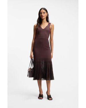 BOSS Rib-Knit Dress With Sheer Pleating - Purple