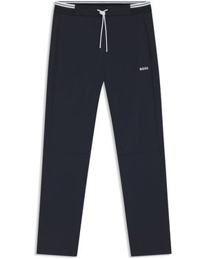 BOSS Cotton-Blend Tracksuit Bottoms With Striped Waistband - Blue
