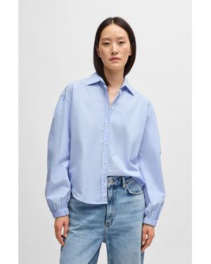 BOSS Regular-fit Blouse In Striped Cotton Poplin - Blue