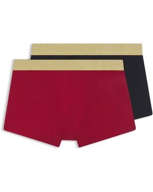 BOSS Zweier-Pack Eng Anliegende Boxershorts Aus Gerippter Baumwolle - Rot