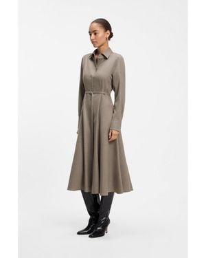 BOSS Belted Flannel Shirt Dress With Wool And Linen - Grey