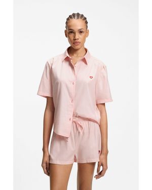 HUGO Cotton-Blend Pyjama Set With Heart Logos - Pink