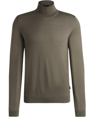 BOSS Regular-Fit Rollkragenpullover Aus Merinowolle - Grün
