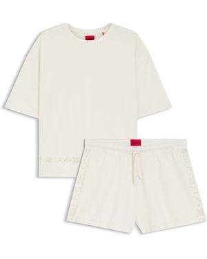 HUGO Pyjama Aus Stretch-Baumwolle Mit Mesh-Logo-Einsätzen - Weiß