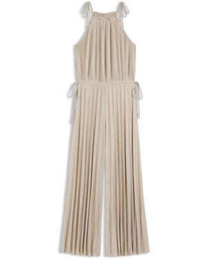 BOSS Neckholder-Jumpsuit Aus Glänzendem Jersey Mit Plissee-Falten - Natur