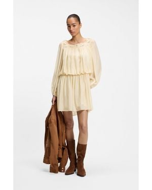 BOSS Relaxed-Fit Muslin Dress With Embroidered Neckline - Natural