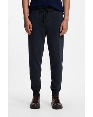 BOSS Cotton-Wool Blend Pants With Alcantara Details - Blue
