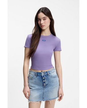 HUGO Slim-Fit Cropped T-Shirt - Purple
