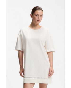 HUGO Stretch-Cotton Night Dress With Mesh Insert - White