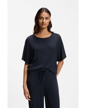 BOSS Ribbed-Jersey Pyjama Top With Double B Monogram - Blue