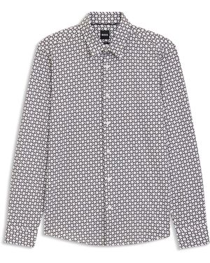 BOSS Bedrucktes Slim-Fit Hemd Aus Baumwoll-Mix - Grau