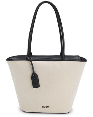 HUGO Bolso Shopper De Lona Con Apliques De Piel Sintética - Blanco
