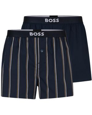 BOSS Lot De Deux Shorts De Pyjama En Coton À Taille Logo - Bleu