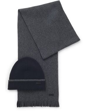 BOSS Set Met Geribde Beanie En Gestreepte Sjaal - Zwart