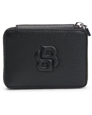 BOSS Small Grained Ziparound Wallet With Double B Monogram - Black