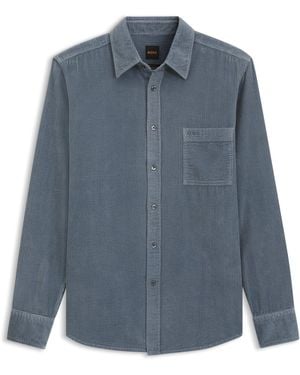 BOSS Camisa Regular Fit En Pana De Algodón - Azul