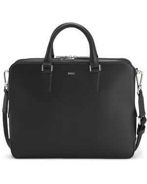 BOSS Aktetas Van Leer Met Logoletters - Zwart