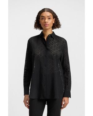 HUGO Oversized-Fit Blouse With Burnout Pattern - Black