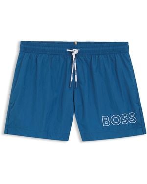 BOSS Badeshorts Mit Umriss-Logo-Print - Blau