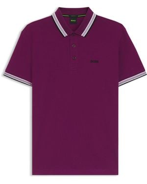 BOSS Paddy-Polo Van Katoenpiqué Met Een Logo Op De Onderkraag - Paars