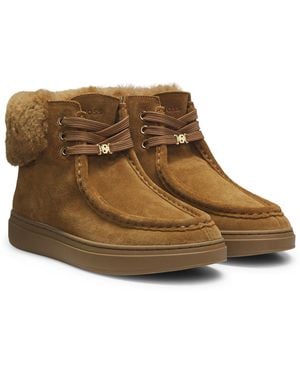 BOSS Boots Aus Veloursleder Mit Kunstfell-Kragen - Braun