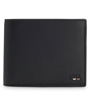 BOSS Grained Faux-Leather Trifold Wallet With Signature-Stripe Trim - Black