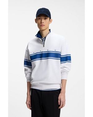 HUGO Zip-Neck Cotton Sweatshirt With Printed Stripes - Blue