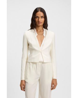 BOSS Slim-Fit Cropped Jacket With Collarless Styling - White