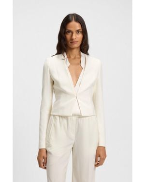 BOSS Slim-Fit Cropped Jacket With Collarless Styling - White