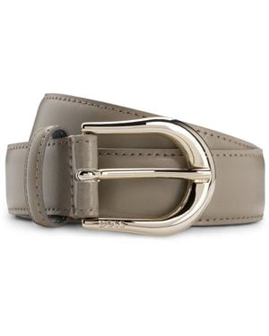 BOSS Italian-Leather Belt With Logo Buckle - Grey