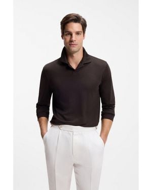 BOSS Wool-Blend Polo Shirt With Johnny Collar - Black