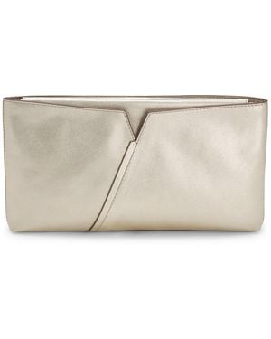 BOSS Revers Metallic-Leather Clutch Bag With Split Topline - Natural