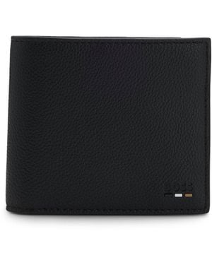 BOSS Grained Leather Wallet With Emed Logo Detail - Black