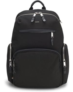 BOSS Multi-Pocket Backpack With Leather Trims - Black
