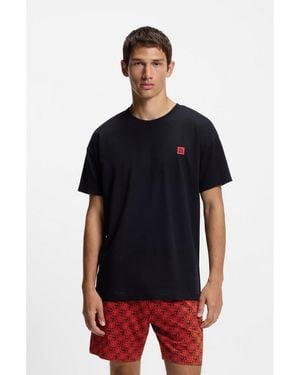 HUGO Stretch-Cotton Pyjamas With Stacked Logos - Black