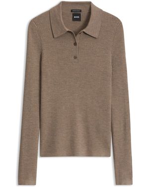 BOSS Jersey De Lana Merina Con Cuello Polo - Marrón
