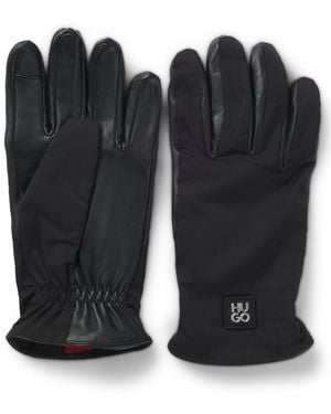 HUGO Hybrid-Handschuhe Aus Nylon Und Leder - Schwarz