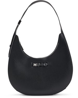 HUGO Hobo Bag Aus Kunstleder Mit Metallenem Logo-Schriftzug - Schwarz